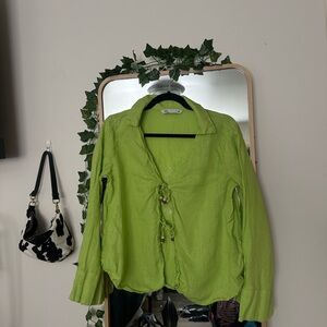 Lime Green Button-Up Blouse